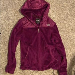 Purple fuzzy North Face jacket w/ hood